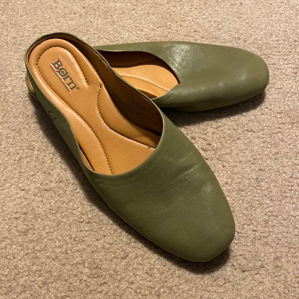 Green Leather Born Slip-on Shoe Size 10